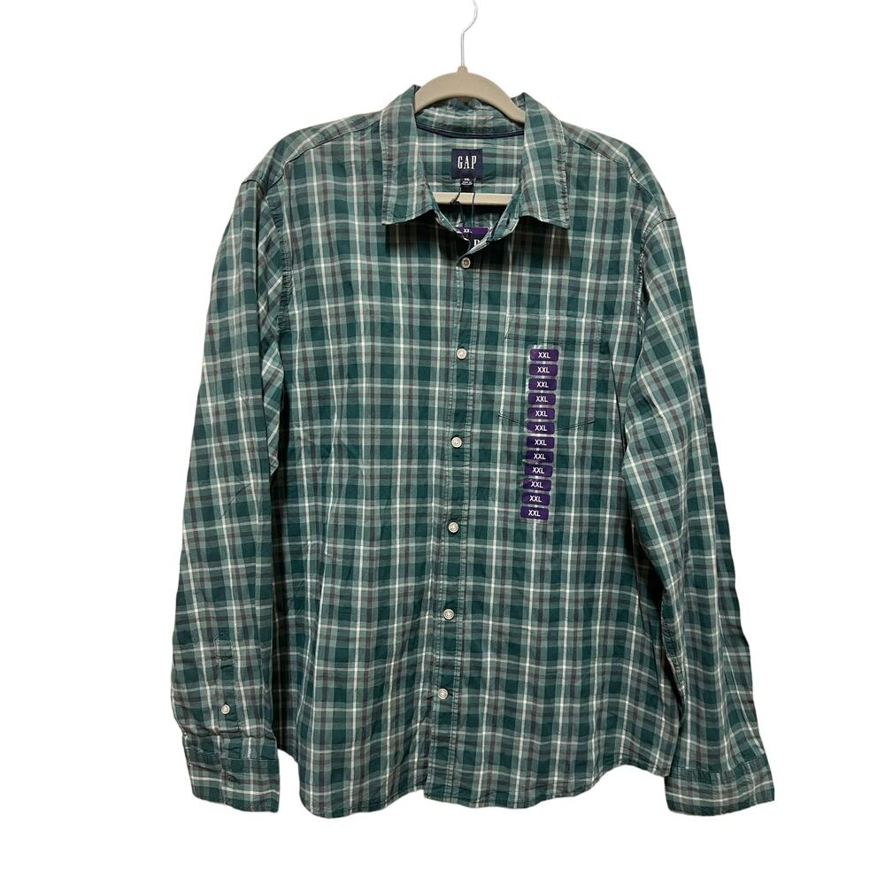 GAP NWT Men's Lightweight Long Sleeve Button Down Woven Plaid Shirt Big/Tall XXL